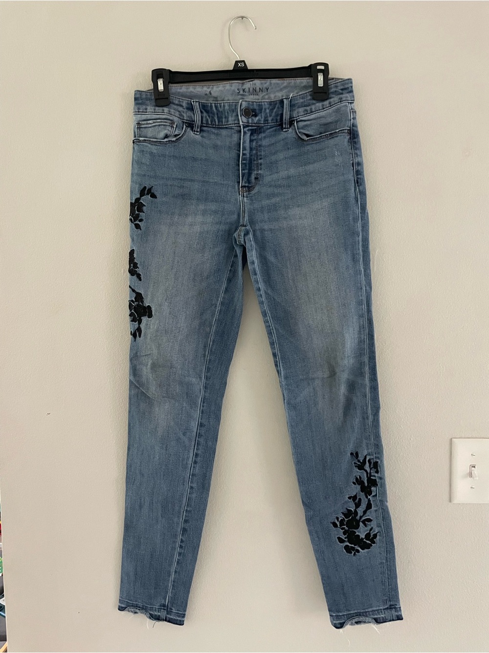 White House Black Market Light Wash Ankle Jeans with Floral Embroidery
